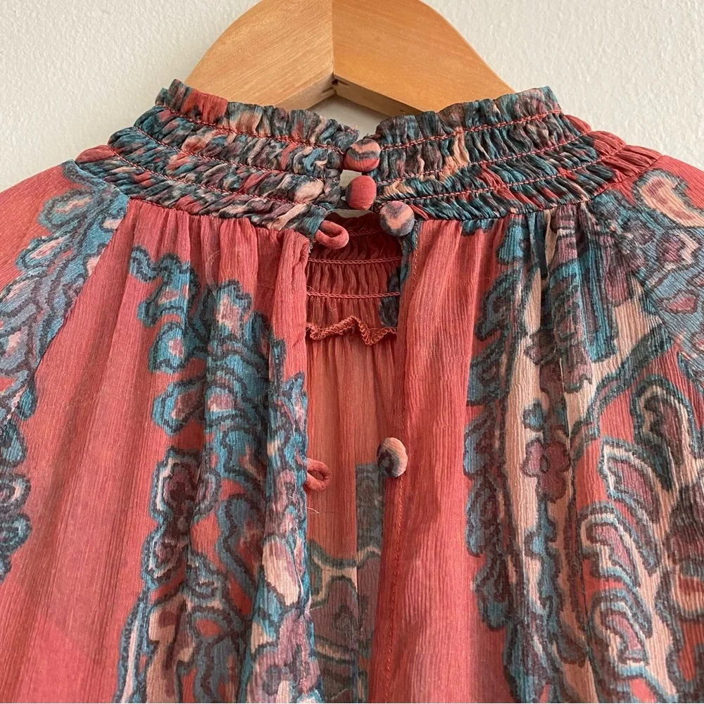 Free People Forget Me Not Moonstruck Mini‎ Dress Paisley Print Size M Red